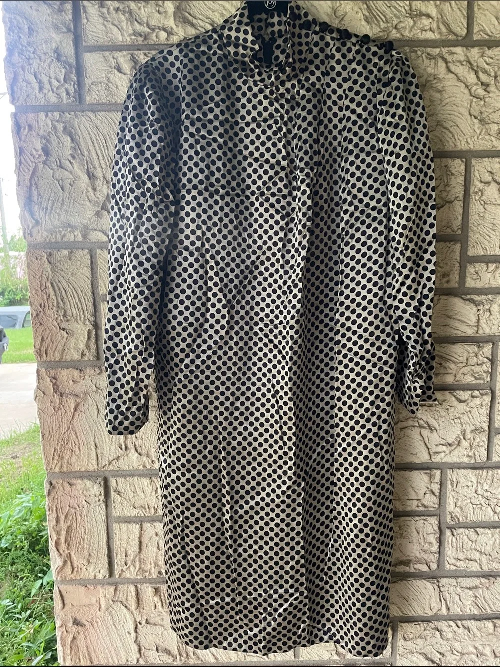 Albert Nipon Polka Dot Long Sleeve Shift Dress - Black & Cream Size 14 Vintage